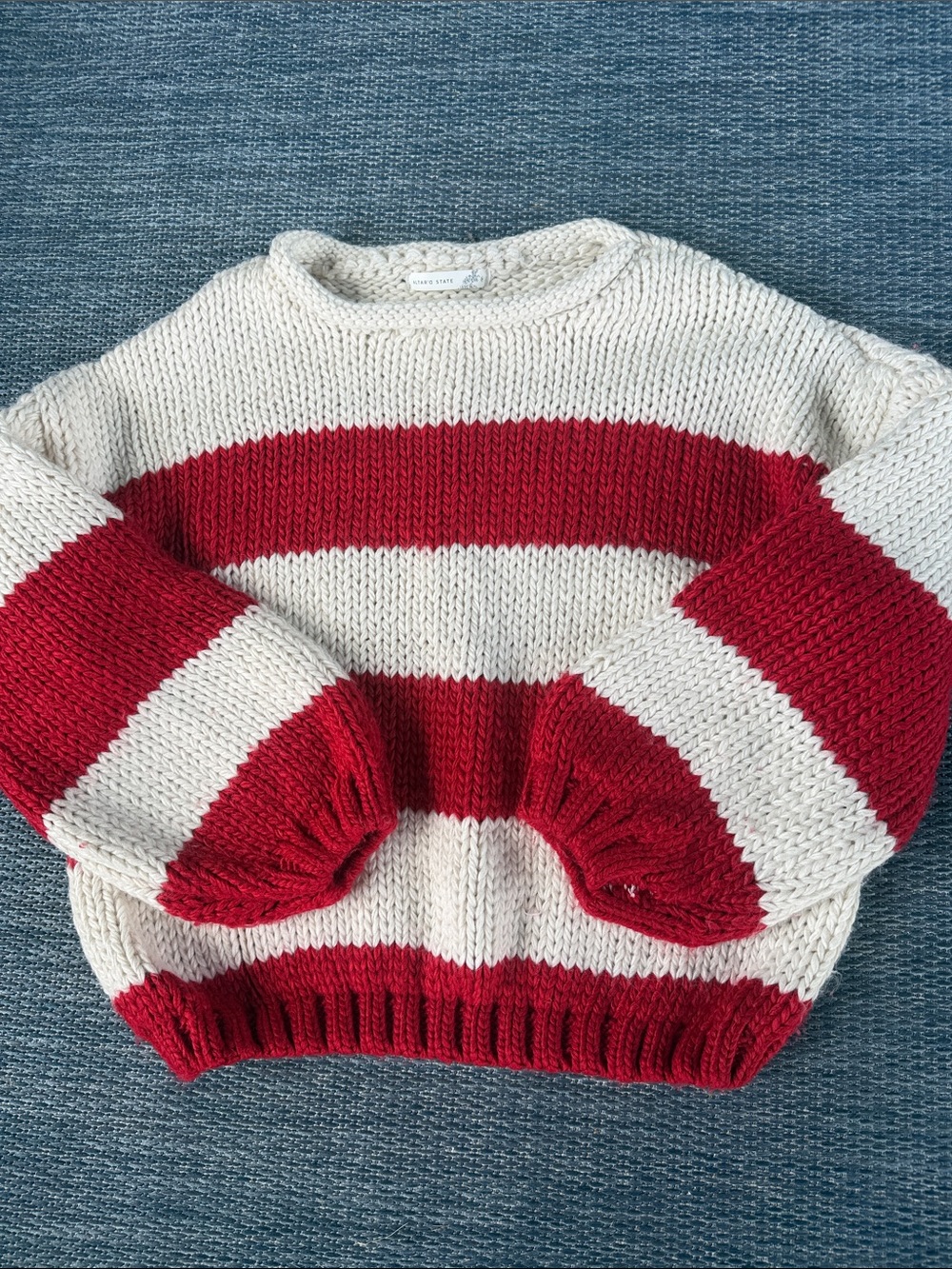 Altered state Chunky Stripe Crewneck Sweater in Cream and Red